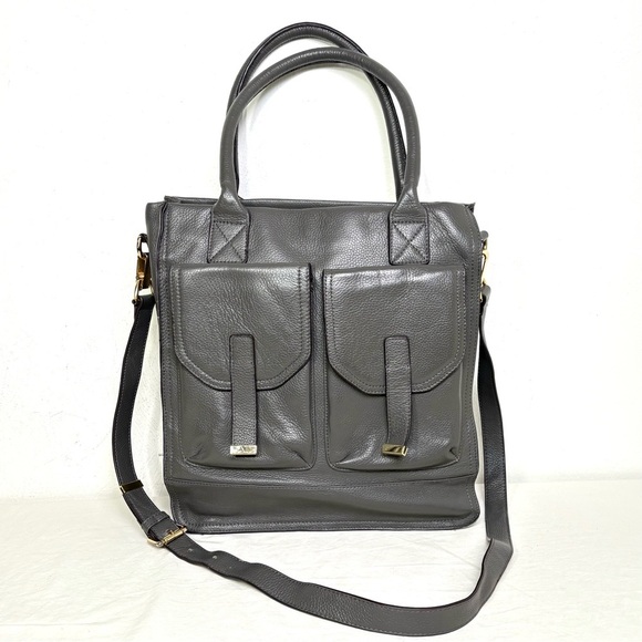 KRISTEN BELL for Erica Anenberg Large Gray Leather Tote Messenger Bag Purse - Picture 1 of 15